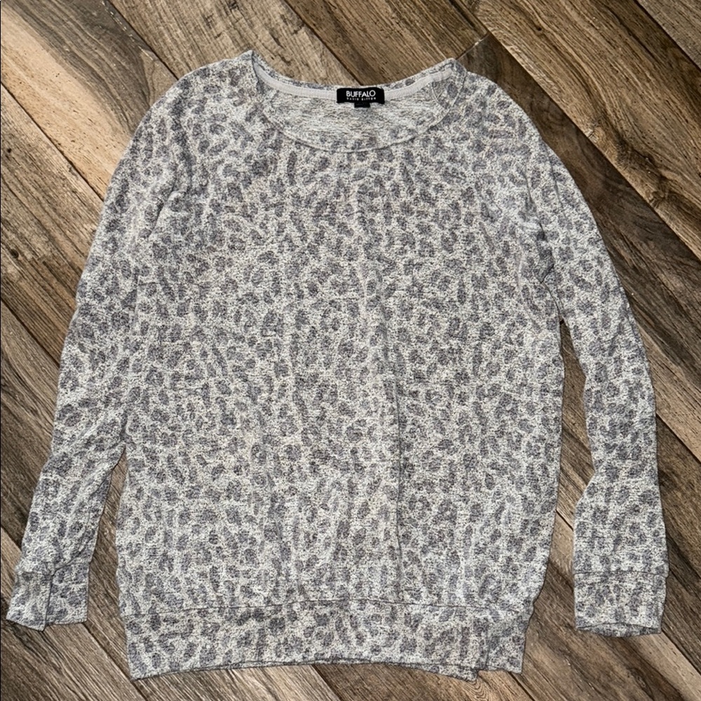 Buffalo David Bitton Gray Leopard Print Sweater